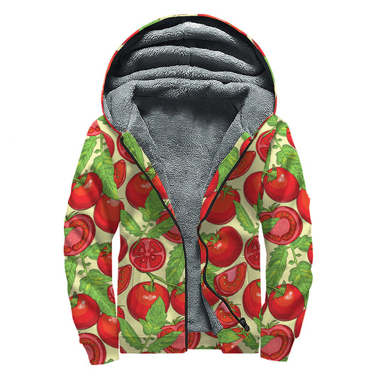 Hand Drawn Tomato Pattern Sherpa Lined Zip Up Hoodie for Groovy Hippies - 1