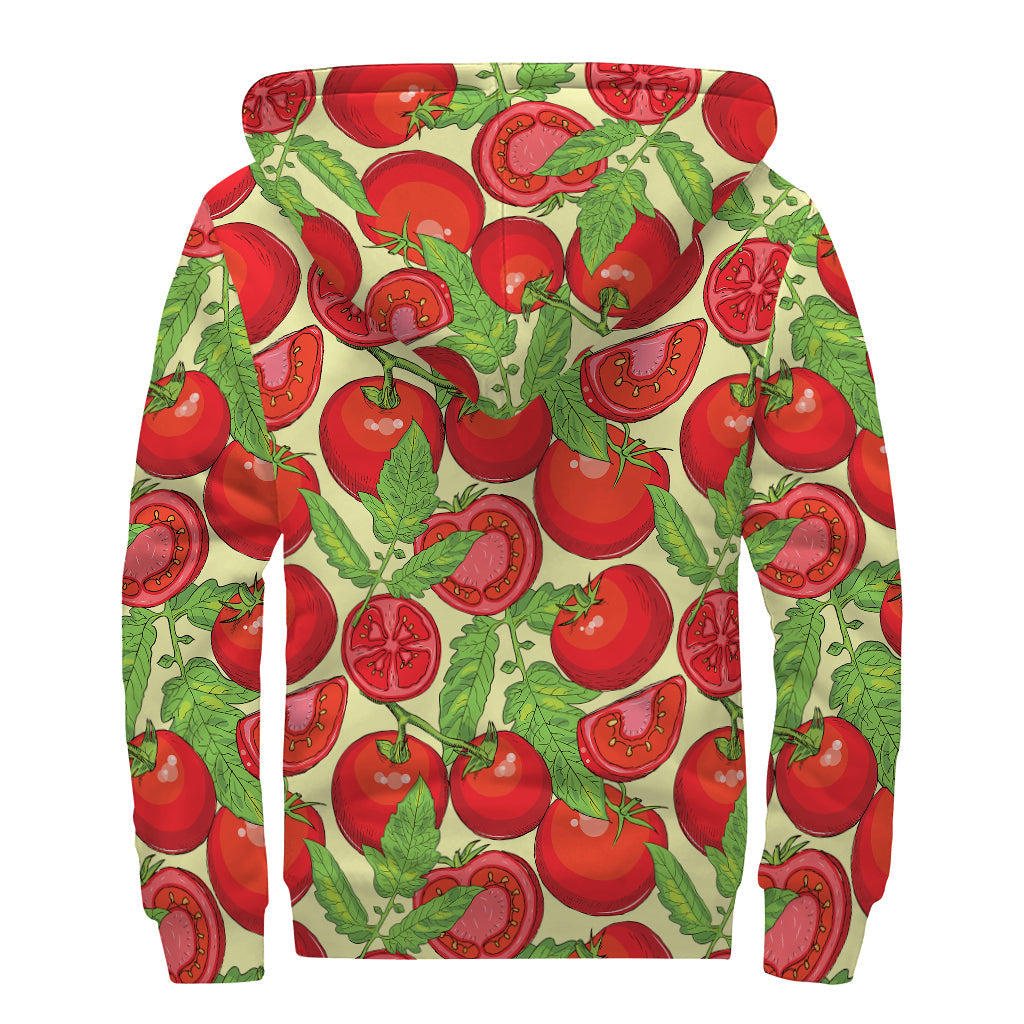 Hand Drawn Tomato Pattern Sherpa Lined Zip Up Hoodie for Groovy Hippies - 2