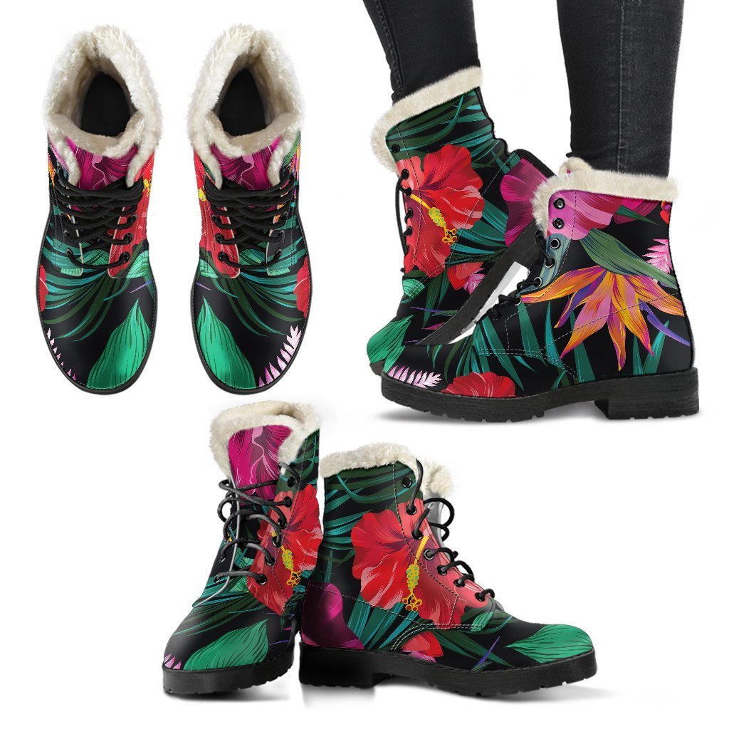 Groovy Floral Faux Fur Leather Boots - Step Out in Hippie Style! - 2