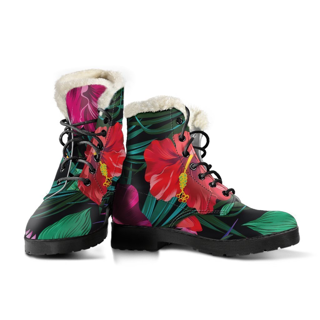 Groovy Floral Faux Fur Leather Boots - Step Out in Hippie Style! - 3