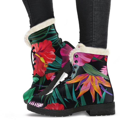 Groovy Floral Faux Fur Leather Boots - Step Out in Hippie Style! - 1