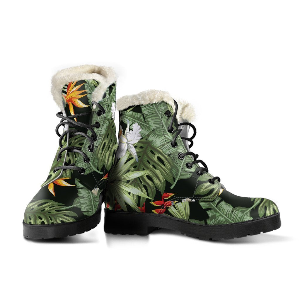 Hippie Chic: Hawaii Tropical Plants Faux Fur Leather Boots - 3