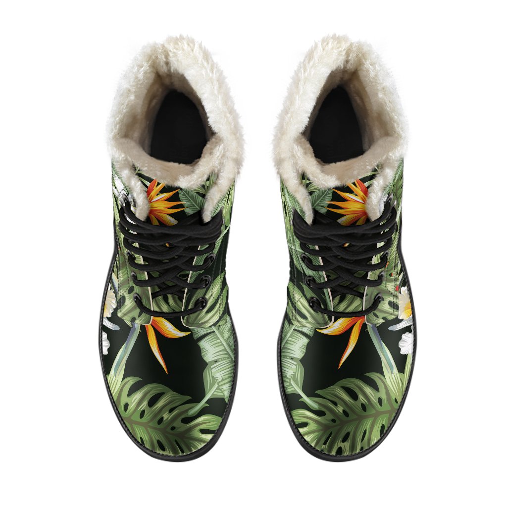 Hippie Chic: Hawaii Tropical Plants Faux Fur Leather Boots - 4