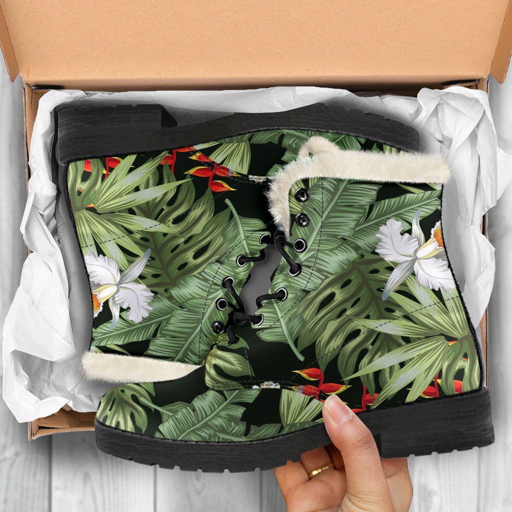 Hippie Chic: Hawaii Tropical Plants Faux Fur Leather Boots - 5