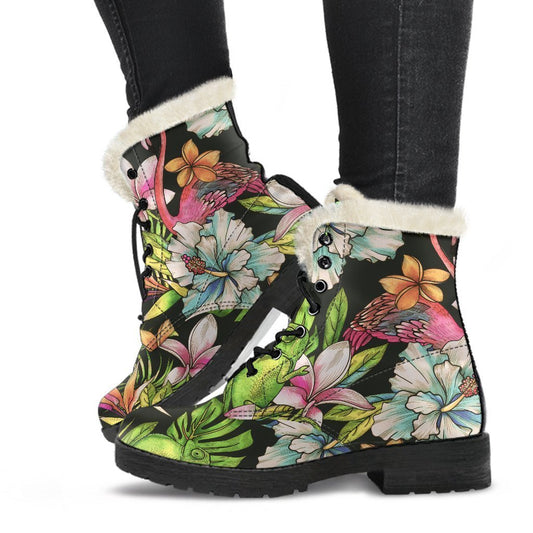 Hawaiian Aloha Tropical Faux Fur Leather Boots for the Hippie at Heart - 1