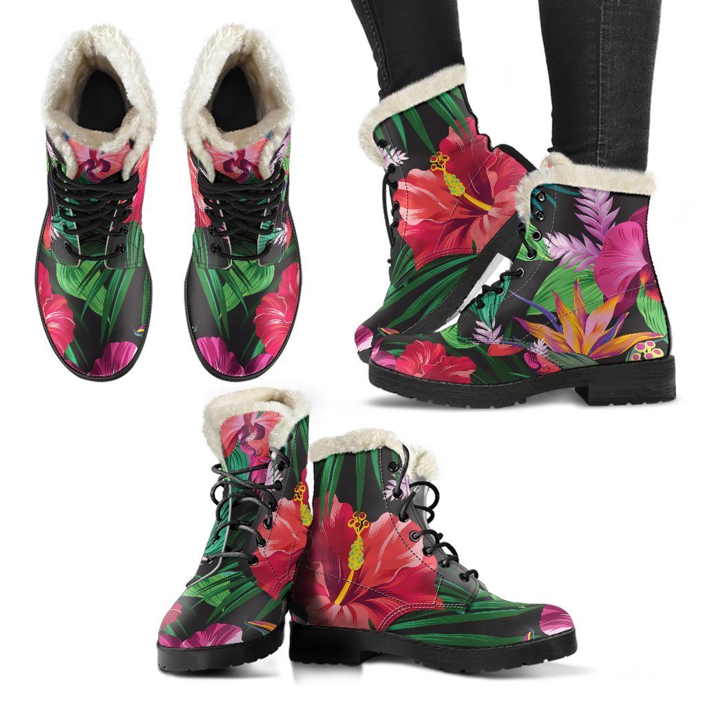 Groovy Hawaiian Floral Faux Fur Leather Boots for Modern Hippies - 2