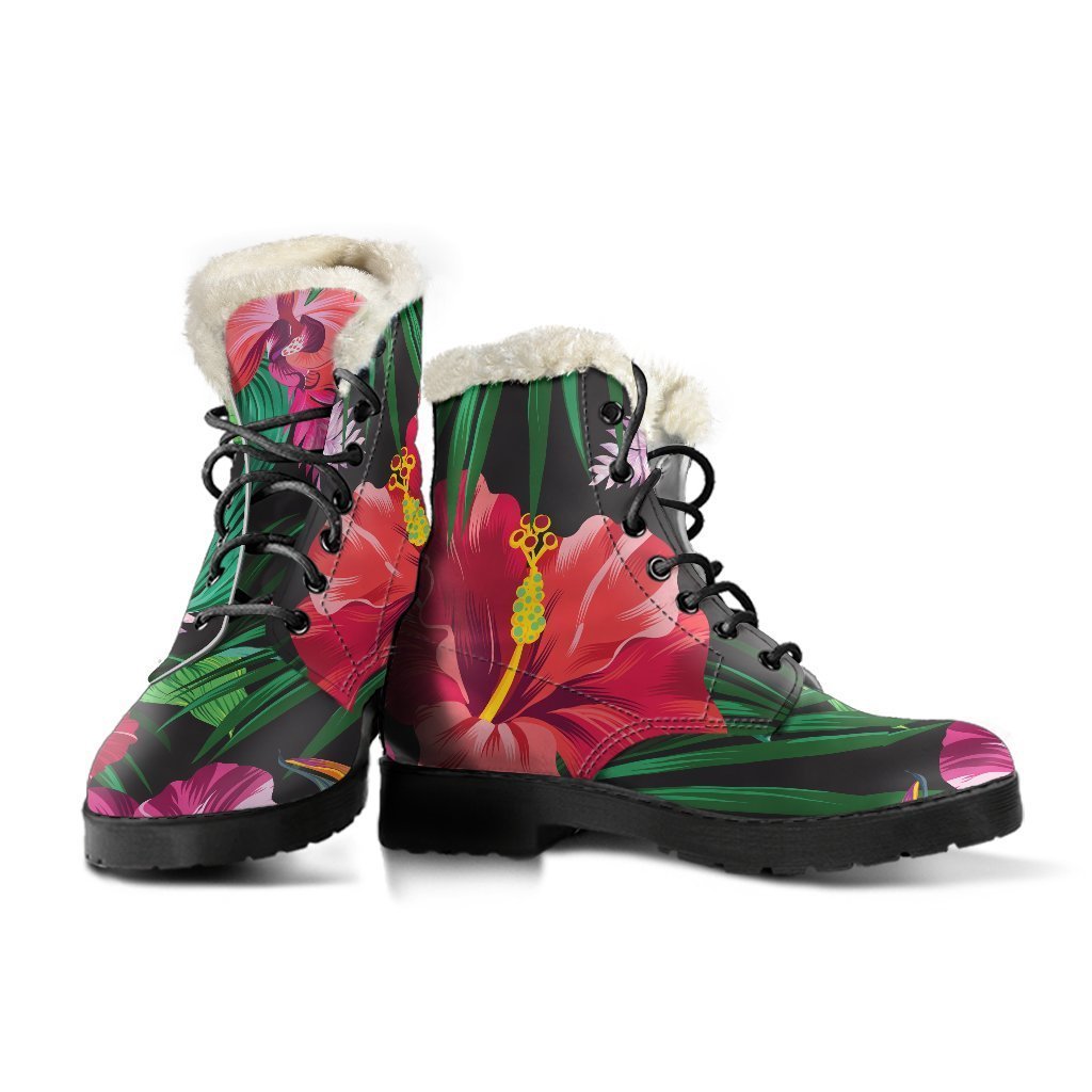 Groovy Hawaiian Floral Faux Fur Leather Boots for Modern Hippies - 3