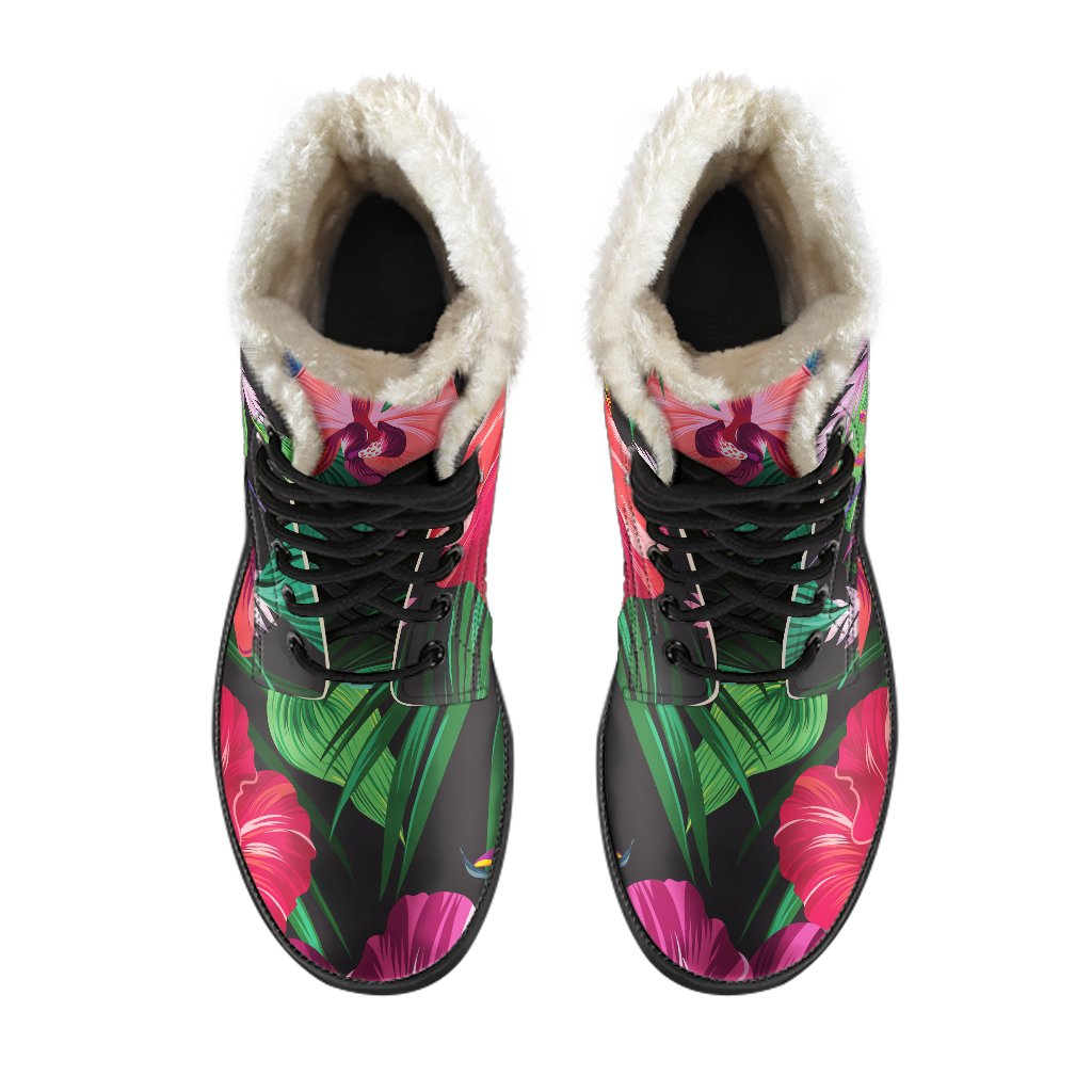 Groovy Hawaiian Floral Faux Fur Leather Boots for Modern Hippies - 4