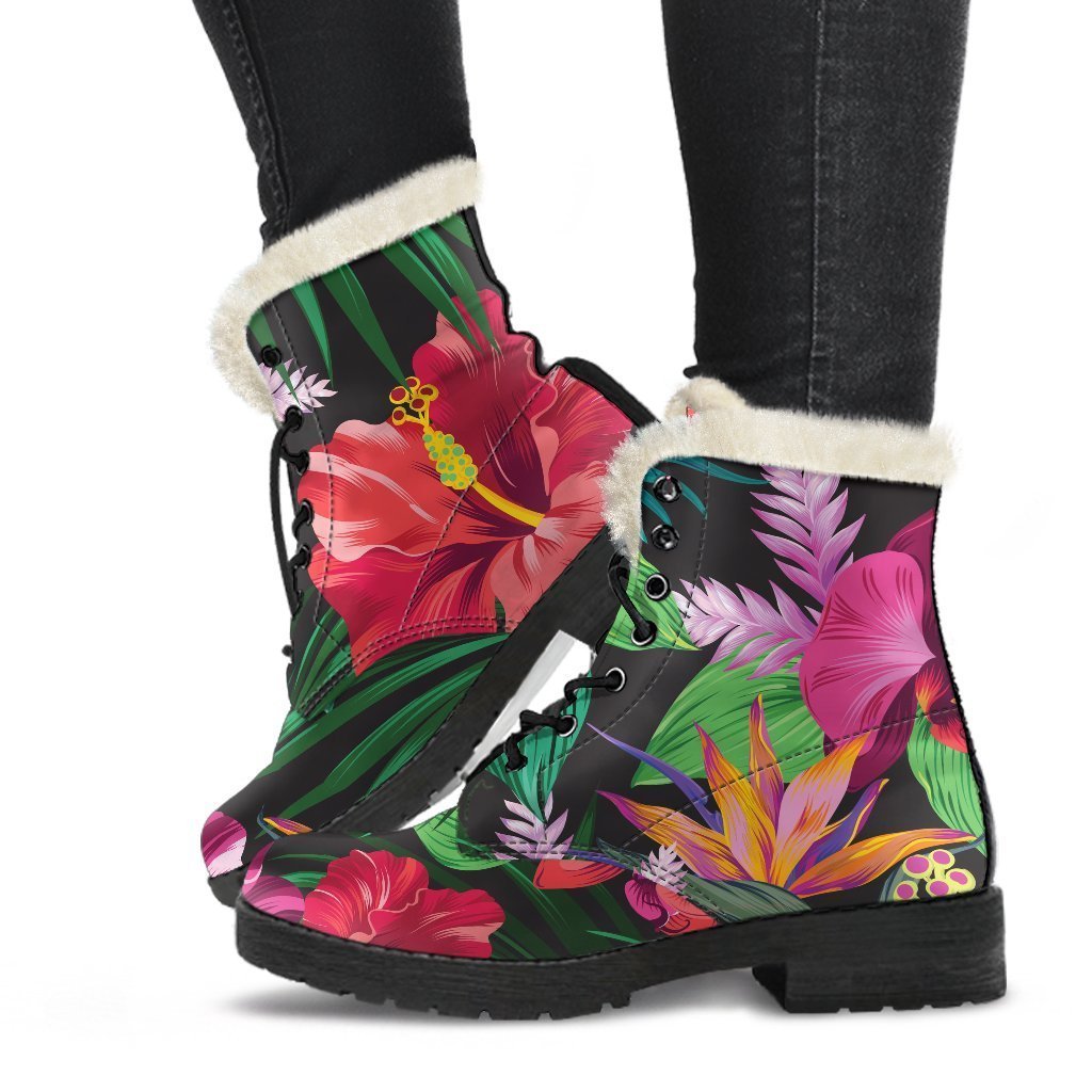 Groovy Hawaiian Floral Faux Fur Leather Boots for Modern Hippies - 1