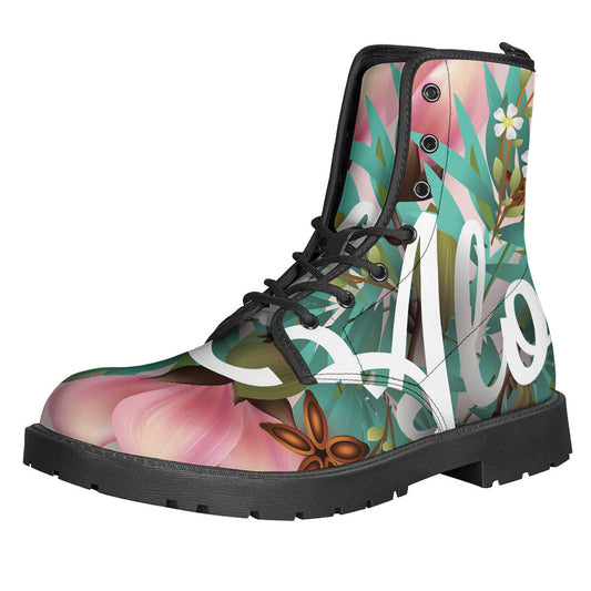 Kick Back in Style: Hawaiian Flower Aloha Print Leather Boots for Modern Hippies - 1