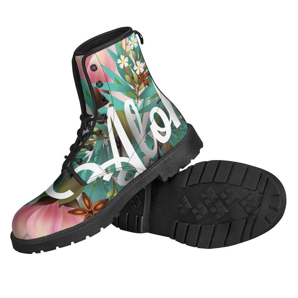 Kick Back in Style: Hawaiian Flower Aloha Print Leather Boots for Modern Hippies - 2