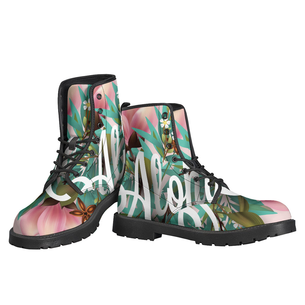 Kick Back in Style: Hawaiian Flower Aloha Print Leather Boots for Modern Hippies - 3