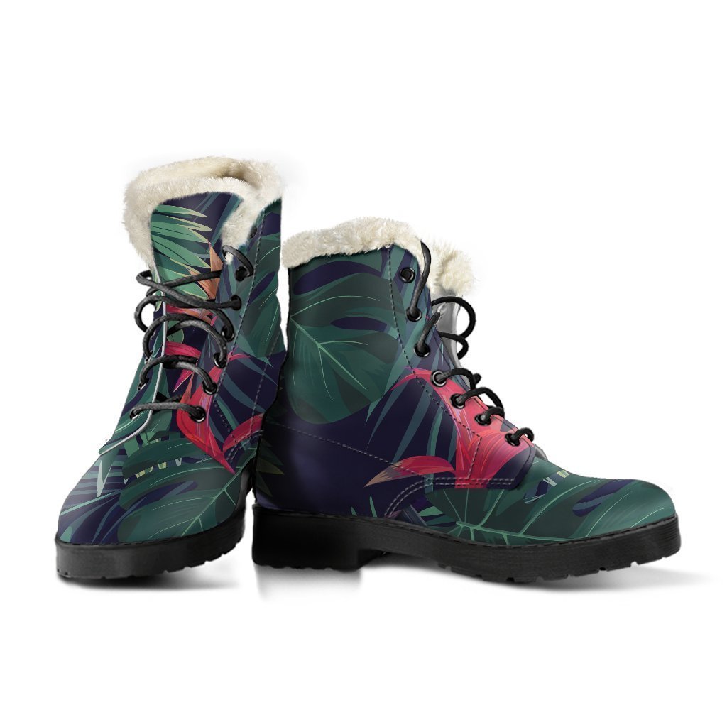 Hippie Dreaming: Hawaiian Palm Leaves Faux Fur Leather Boots - 3