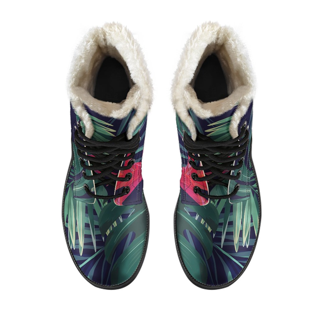 Hippie Dreaming: Hawaiian Palm Leaves Faux Fur Leather Boots - 4