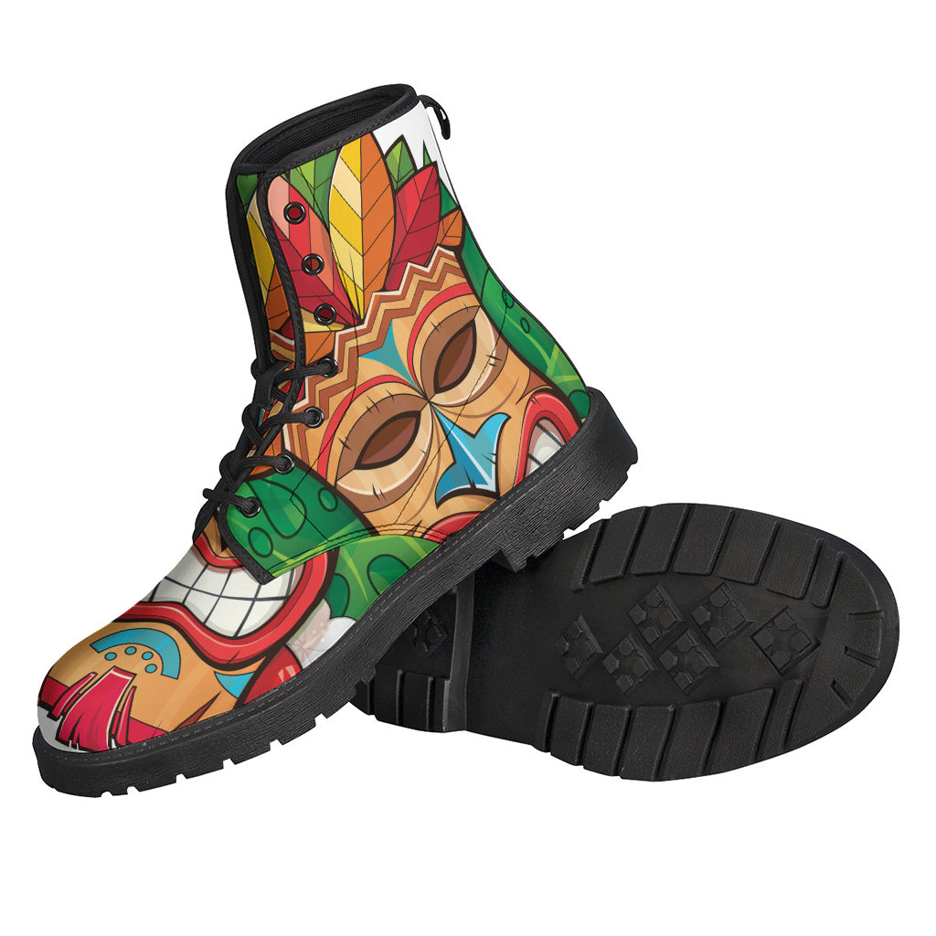 Hippie Vibes: Hawaiian Tiki Print Leather Lightweight Boots - 2