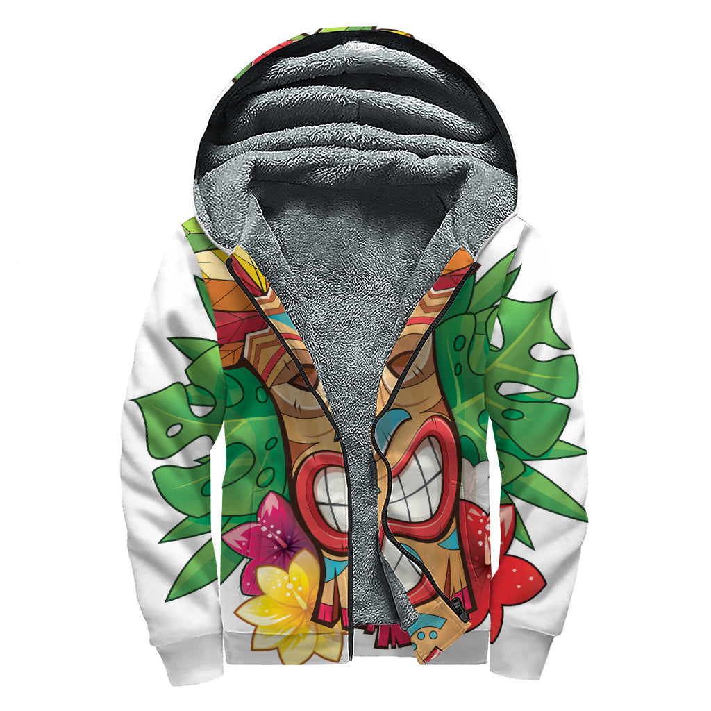 Hawaiian Tiki Print Sherpa Lined Zip Up Hoodie: Embrace Your Inner Hippie Style - 1