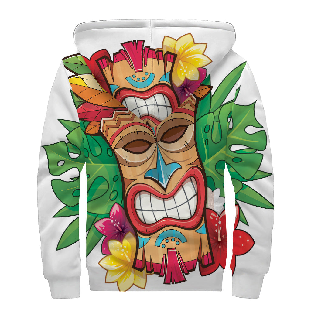 Hawaiian Tiki Print Sherpa Lined Zip Up Hoodie: Embrace Your Inner Hippie Style - 2