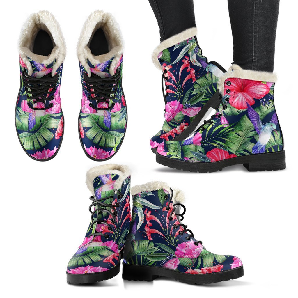 Tropical Paradise Faux Fur Leather Boots for Free-Spirited Hippies - 2