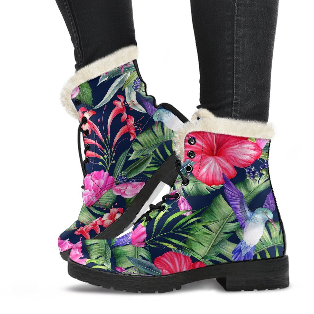 Tropical Paradise Faux Fur Leather Boots for Free-Spirited Hippies - 1