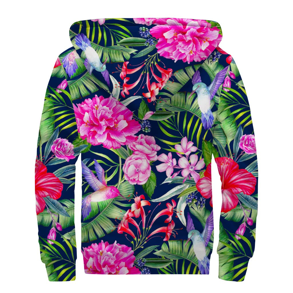 Hippie Chic: Hawaiian Tropical Birds Sherpa Lined Zip Up Hoodie - 2