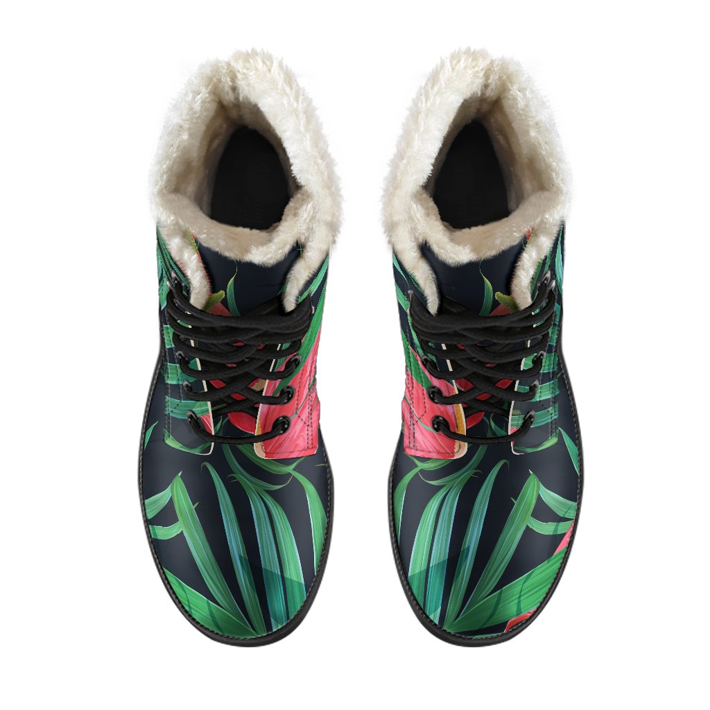 Hippies' Paradise: Hawaiian Tropical Faux Fur Leather Boots - 4