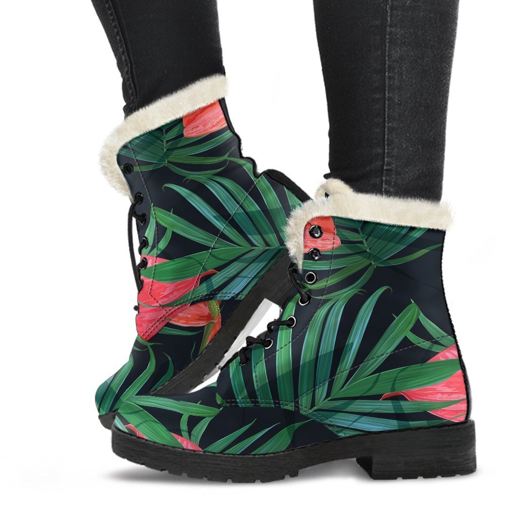 Hippies' Paradise: Hawaiian Tropical Faux Fur Leather Boots - 1