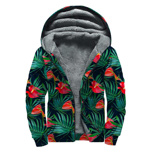 Groovy Hawaiian Flowers Sherpa Lined Zip Up Hoodie for Hippie Souls - 1