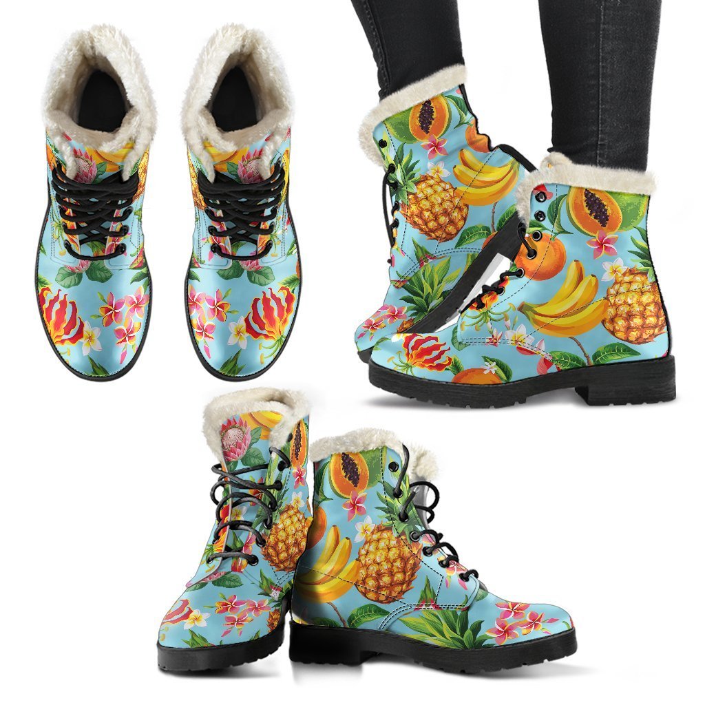 Tropical Fruits Paradise Faux Fur Leather Boots for the Boho Chic Hippie - 2