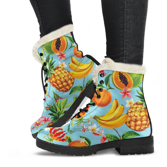 Tropical Fruits Paradise Faux Fur Leather Boots for the Boho Chic Hippie - 1