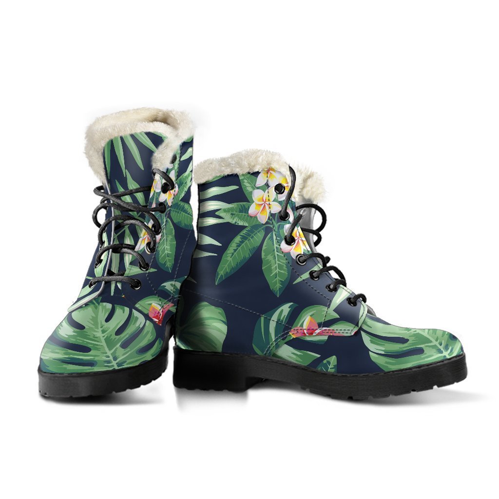 Hawaiian Tropical Leaves Faux Fur Leather Boots: Embrace Your Inner Hippie Style - 3