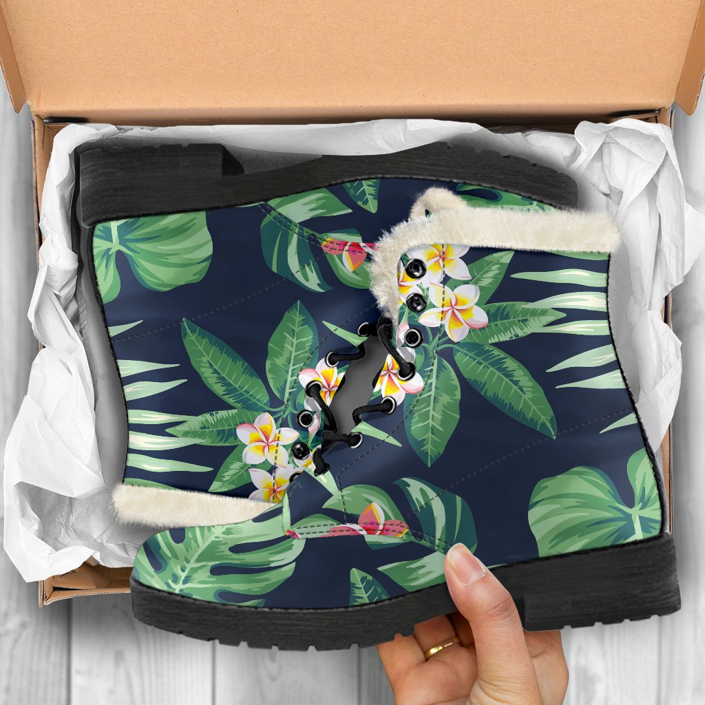 Hawaiian Tropical Leaves Faux Fur Leather Boots: Embrace Your Inner Hippie Style - 5