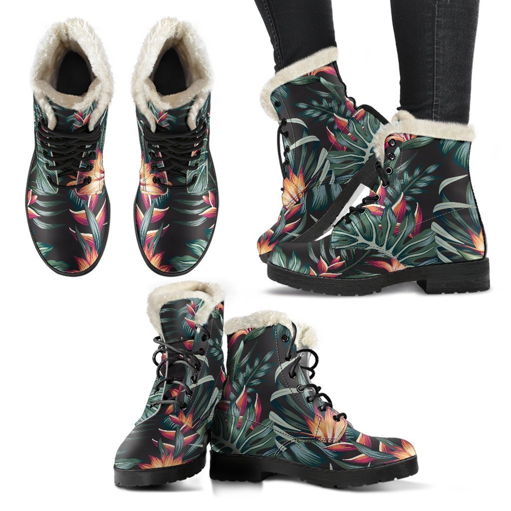 Hippie Vibes: Hawaiian Tropical Plants Faux Fur Leather Boots - 2