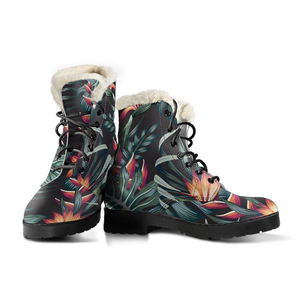 Hippie Vibes: Hawaiian Tropical Plants Faux Fur Leather Boots - 3