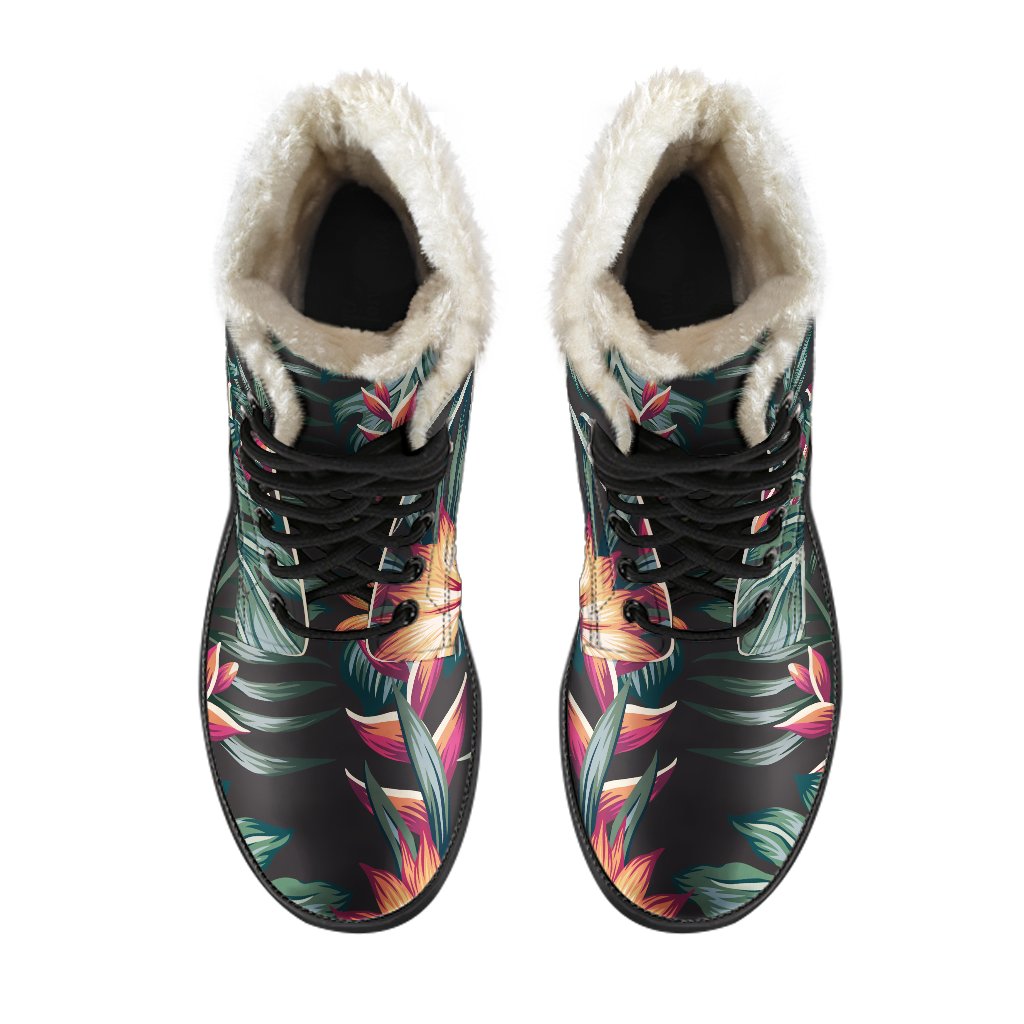 Hippie Vibes: Hawaiian Tropical Plants Faux Fur Leather Boots - 4