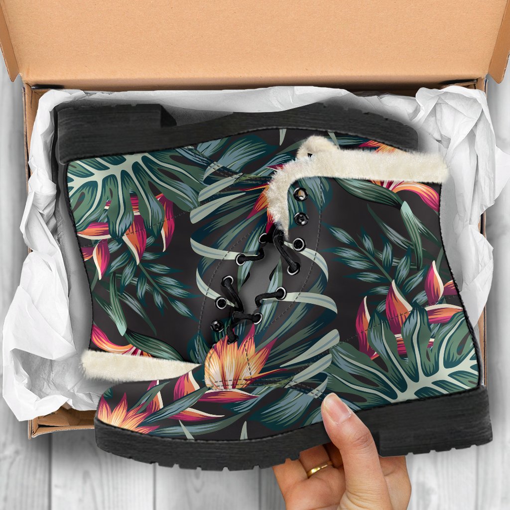 Hippie Vibes: Hawaiian Tropical Plants Faux Fur Leather Boots - 5