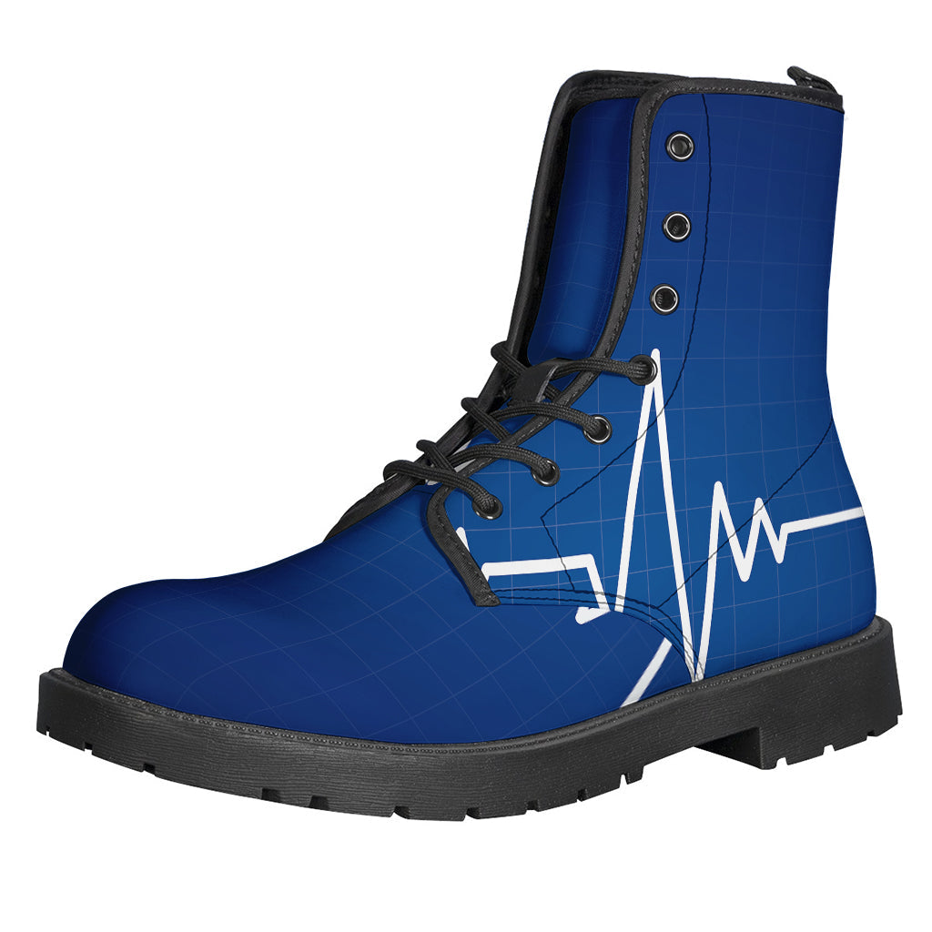 Groovy Vibes: Heartbeat Cardiogram Print Leather Boots for Hippies - 1