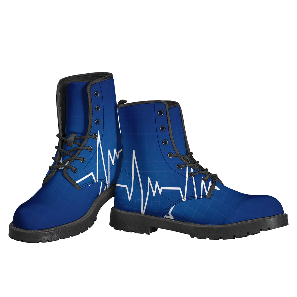 Groovy Vibes: Heartbeat Cardiogram Print Leather Boots for Hippies - 3