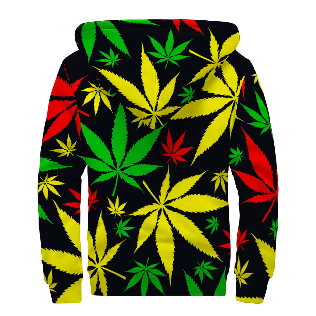 Hemp Leaves Reggae Pattern Sherpa Lined Hoodie for Free Spirited Hippies - 2