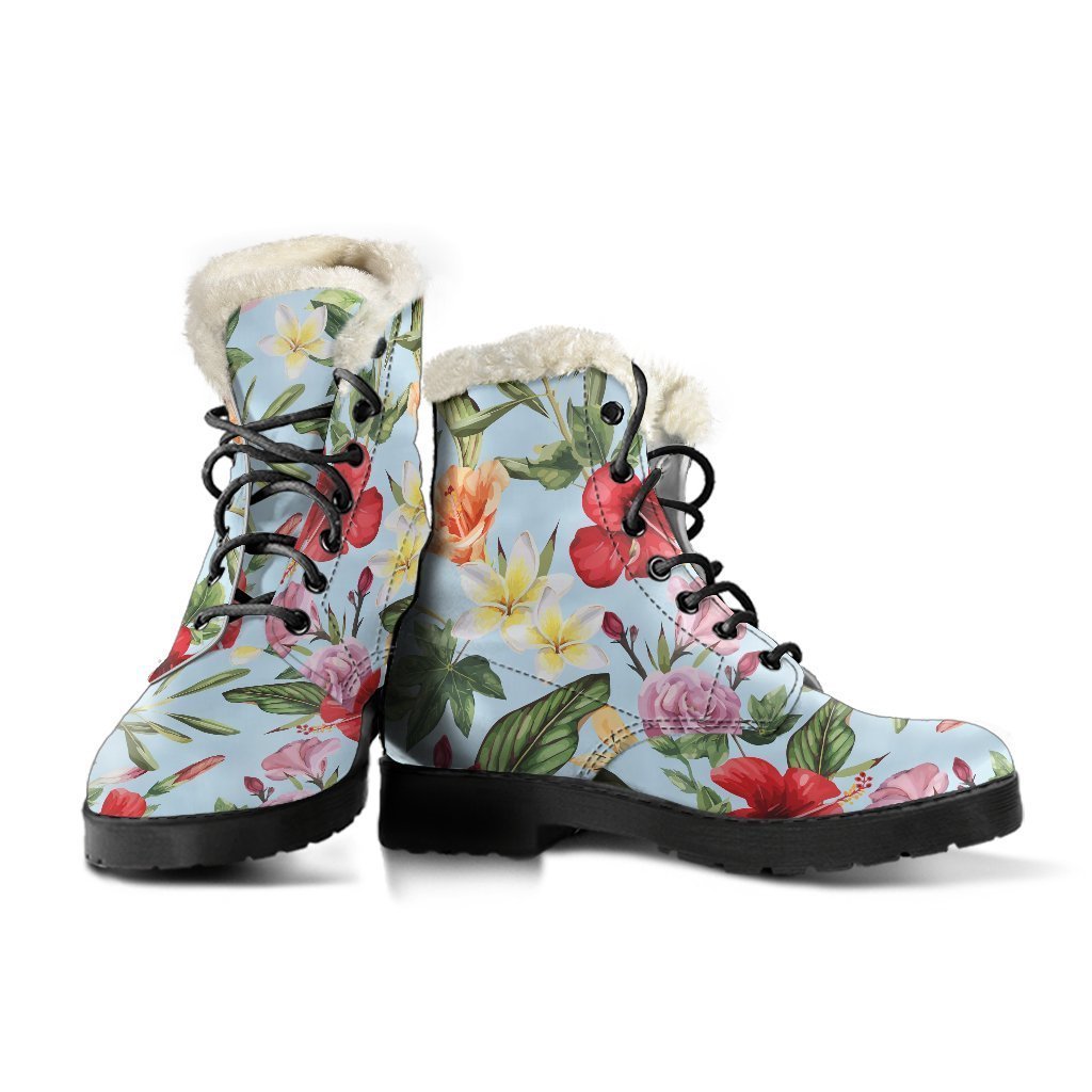 Hibiscus Flower Faux Fur Leather Boots for Free-Spirited Hippies - 3