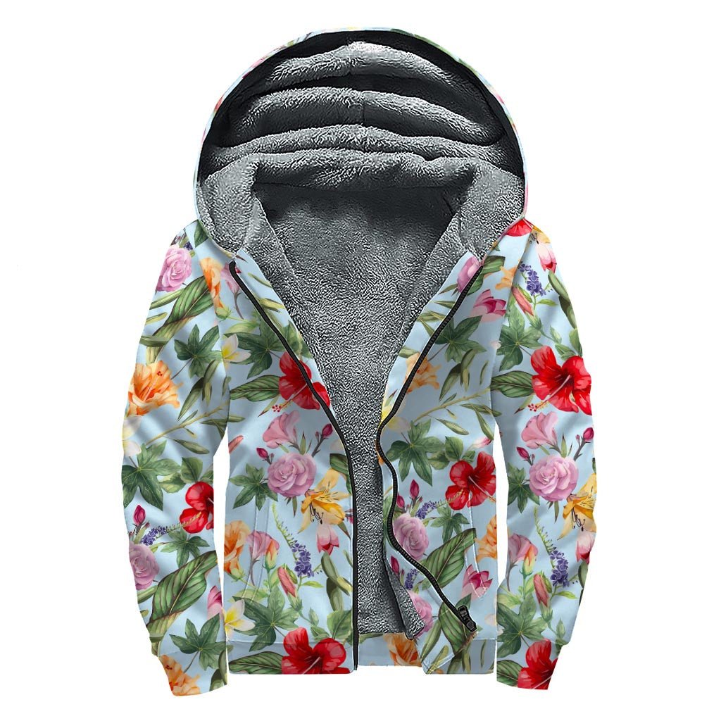 Hibiscus Flower Power: Sherpa Lined Zip Up Hoodie for Hippies - 1