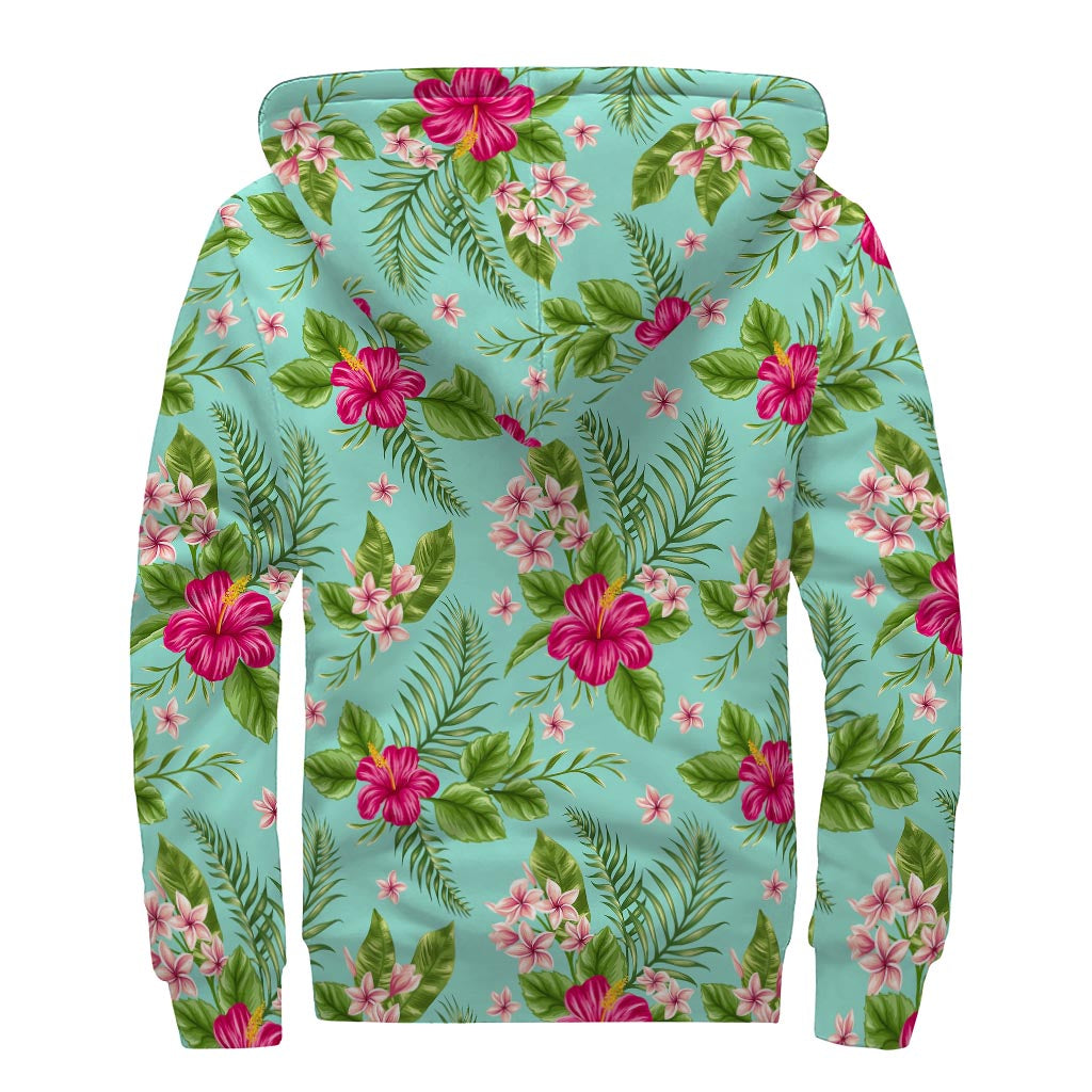 Hibiscus Plumeria Flowers Sherpa Lined Zip Up Hoodie - Embrace Your Inner Hippie Style - 2