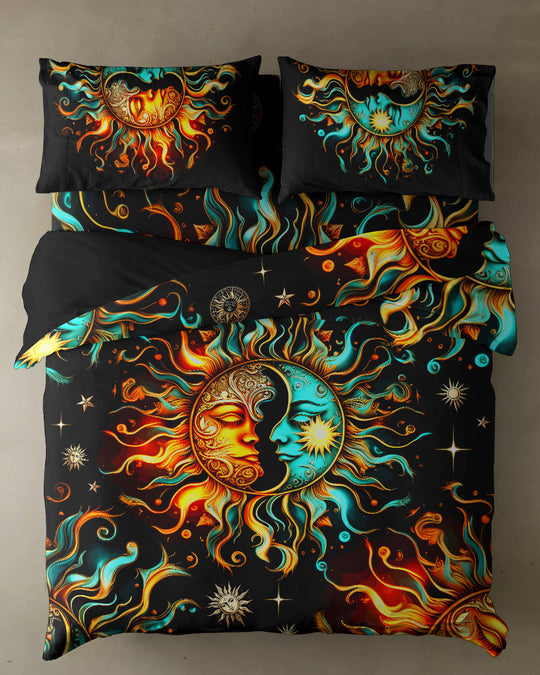 Emerald Blossom - Sun and Moon Bedding Set For Hippies