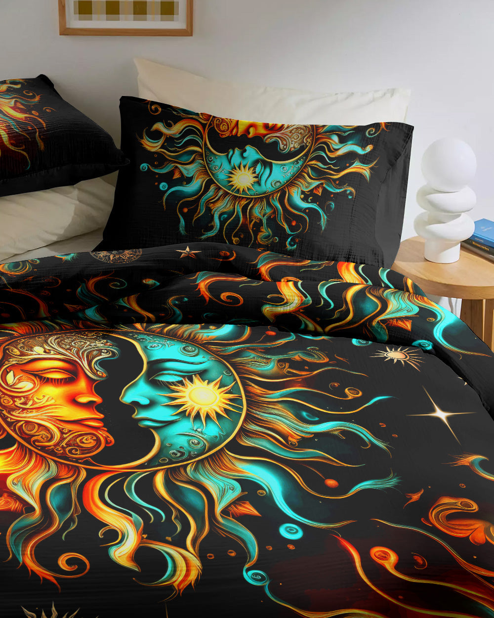 Emerald Blossom - Sun and Moon Bedding Set For Hippies