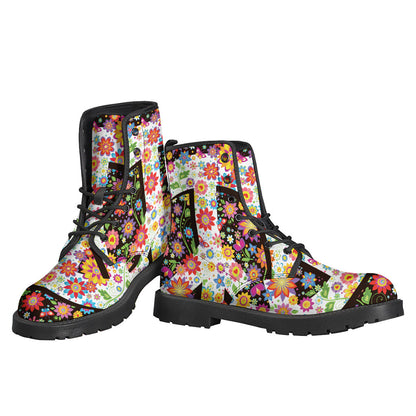 Groovy Hippie Leather Boots - Step into Style with Peace and Flowers - 3