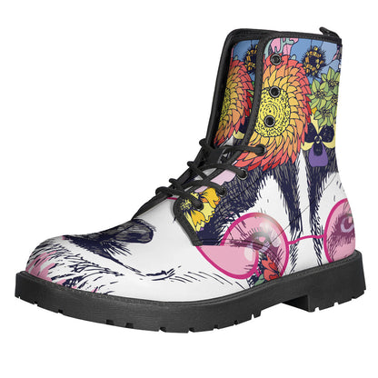 Siberian Husky Printed Leather Boots: A Hippie's Essential Footwear for Lightweight Style - 1