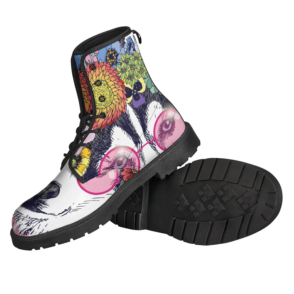 Siberian Husky Printed Leather Boots: A Hippie's Essential Footwear for Lightweight Style - 2