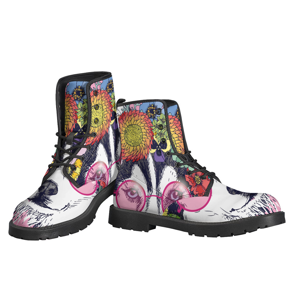 Siberian Husky Printed Leather Boots: A Hippie's Essential Footwear for Lightweight Style - 3