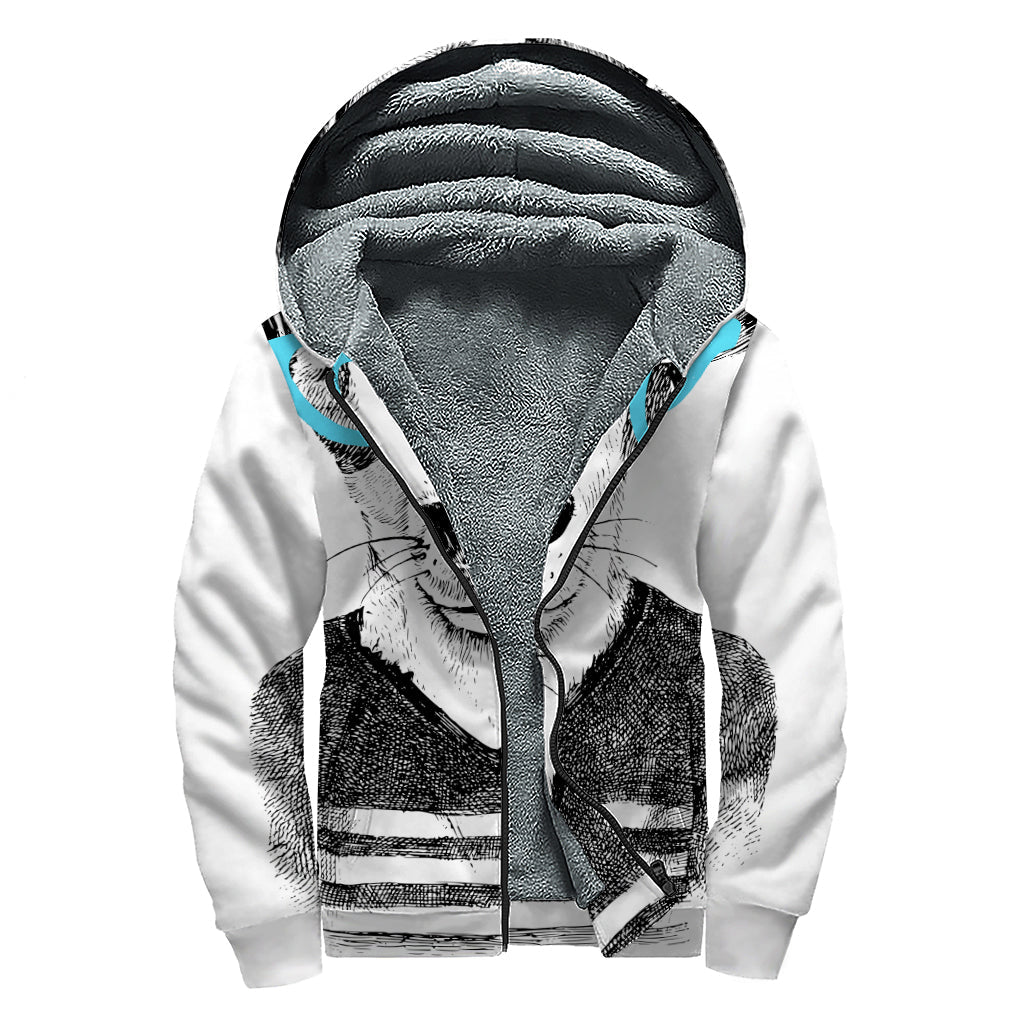 Hippy Jack Russell Terrier Print Sherpa Lined Zip Up Hoodie - 1