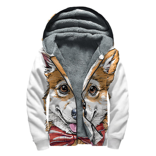 Stay Cozy in Style with the Hipster Pembroke Welsh Corgi Sherpa Lined Zip Up Hoodie - 1