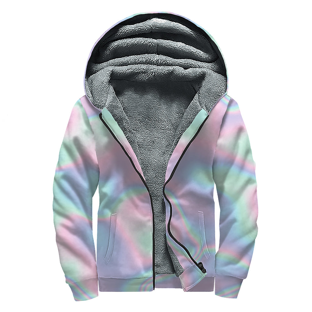 Holographic Waves Sherpa Lined Zip Up Hoodie: Embrace Your Inner Hippie Style! - 1